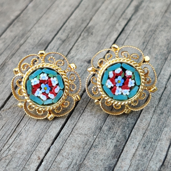 Vintage Eccentric Italian micromosaic earrings - Picture 2 of 7